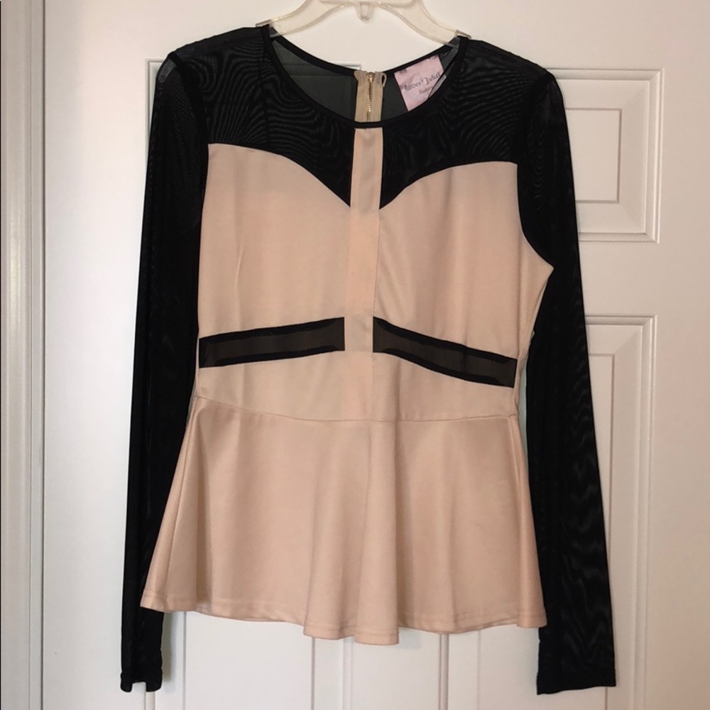 SOLD!! Peplum sheer blocked top